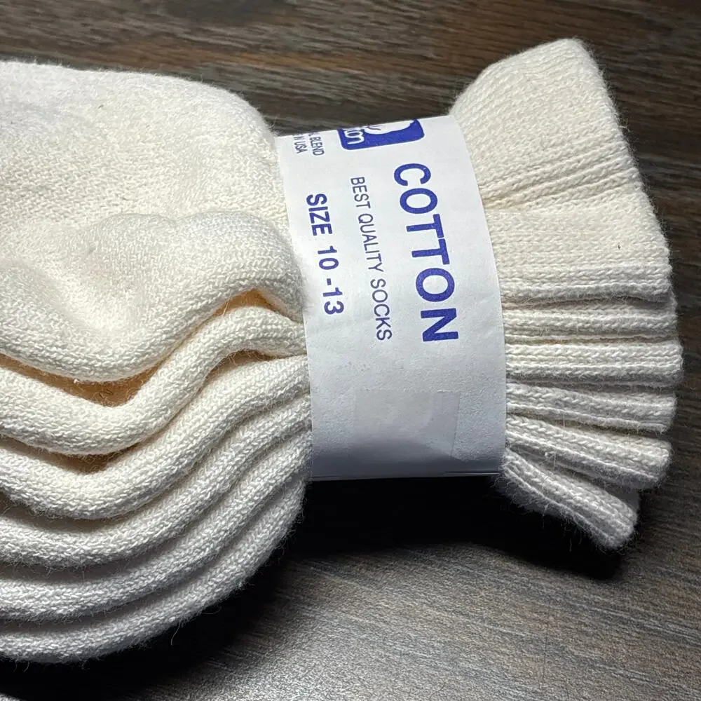 New Vintage Cotton Ankle Socks Mens 10-13 White Made In USA Pack Of 3